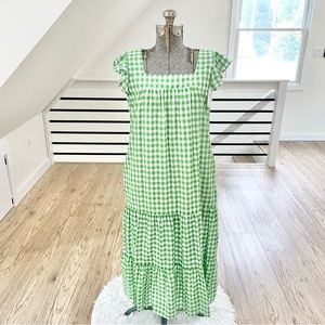 NWT S Draper James, green and white checkered maxi dress